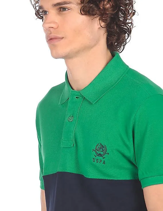 U.S. Polo Assn. Men Green Striped Short Sleeve Polo T-shirt