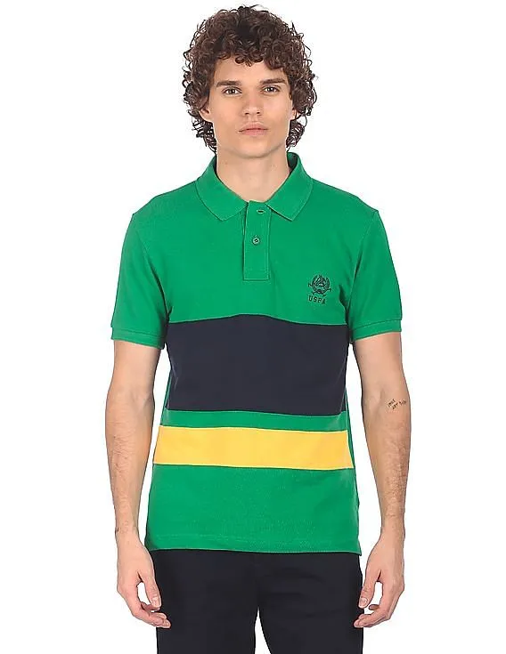 U.S. Polo Assn. Men Green Striped Short Sleeve Polo T-shirt