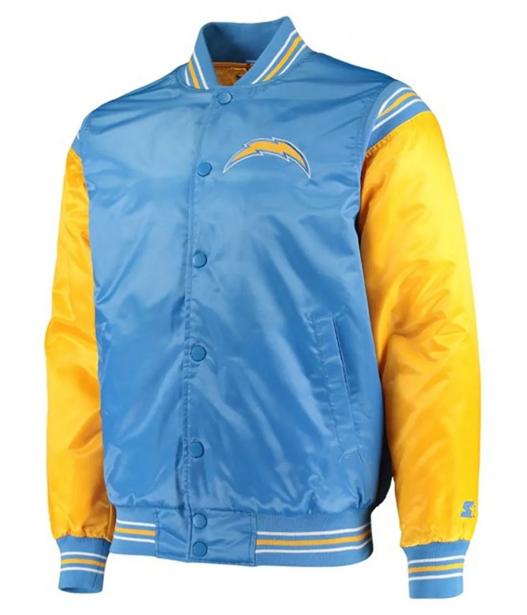 Varsity LA Chargers Light Blue and Yellow Satin Jacket