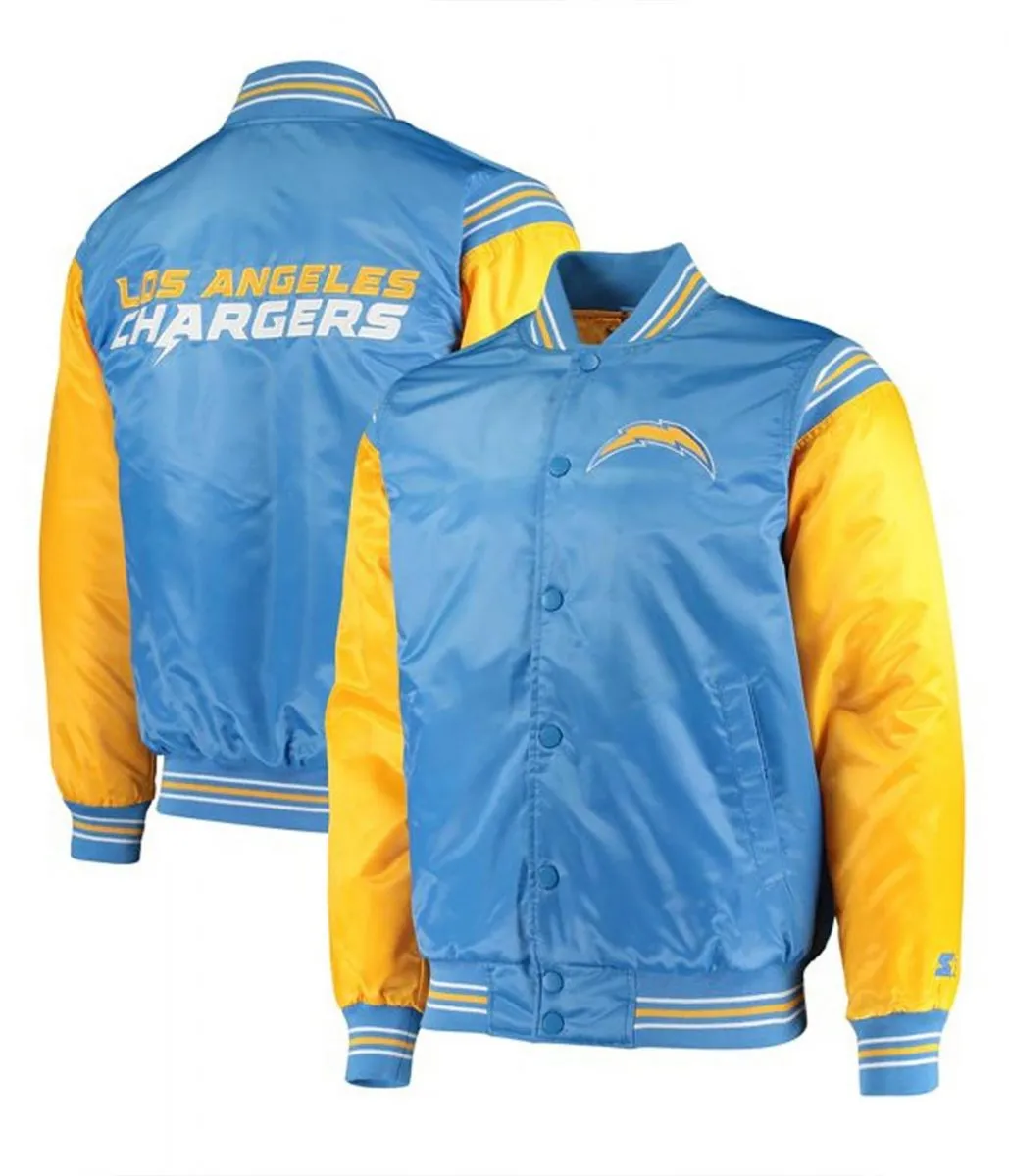 Varsity LA Chargers Light Blue and Yellow Satin Jacket