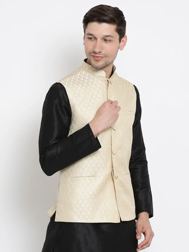 Vastramay Silk Blend Cream and Zari Gold Baap Beta Ethnic Jacket