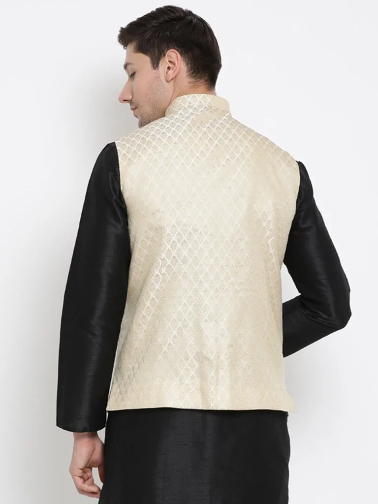 Vastramay Silk Blend Cream and Zari Gold Baap Beta Ethnic Jacket