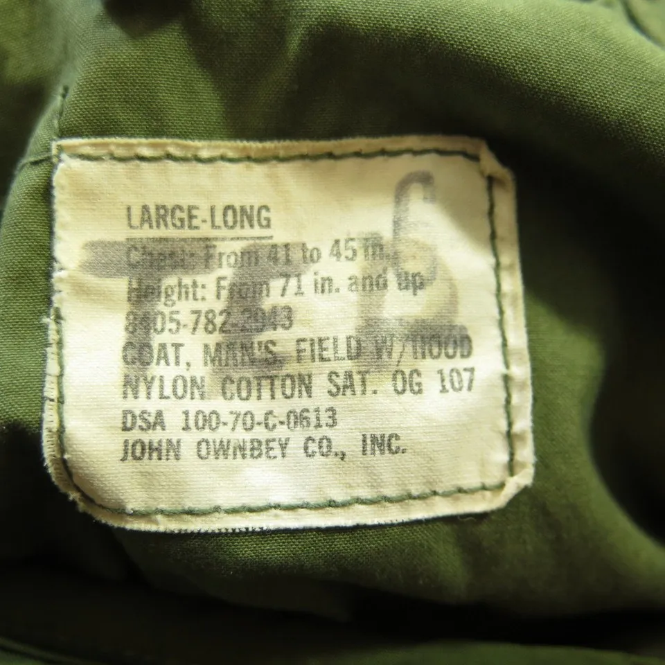 Vintage 70s M-65 Field Jacket Mens L Long OG-107 Vietnam Additional Liner