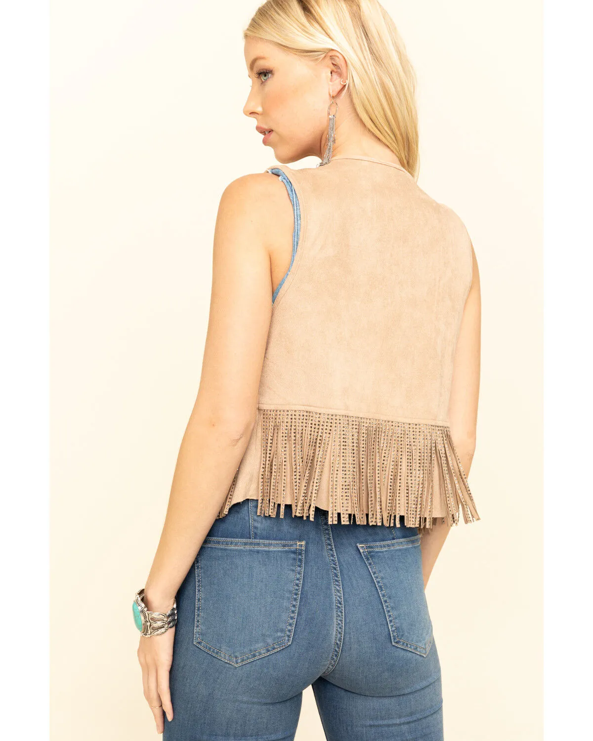 Vocal Women's Studded Fringe Suede Vest