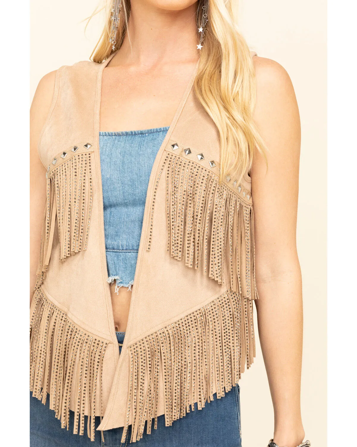 Vocal Women's Studded Fringe Suede Vest