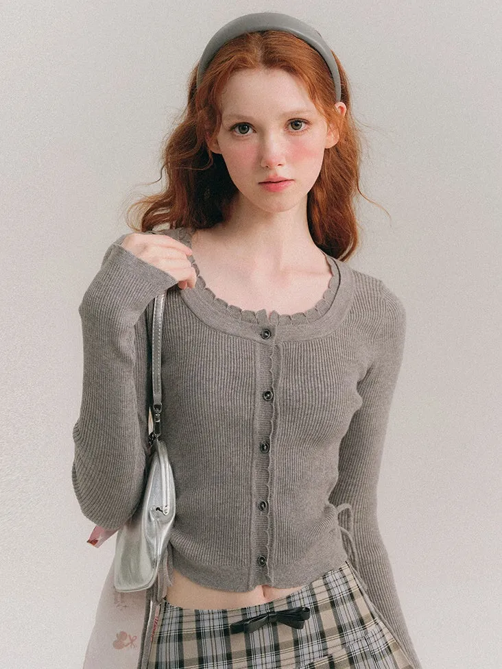 Waist Hollow Short Knitted Cardigan