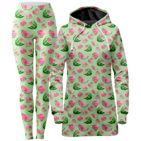 Watermelon Pattern Hoodie Dress and Leggings Combo