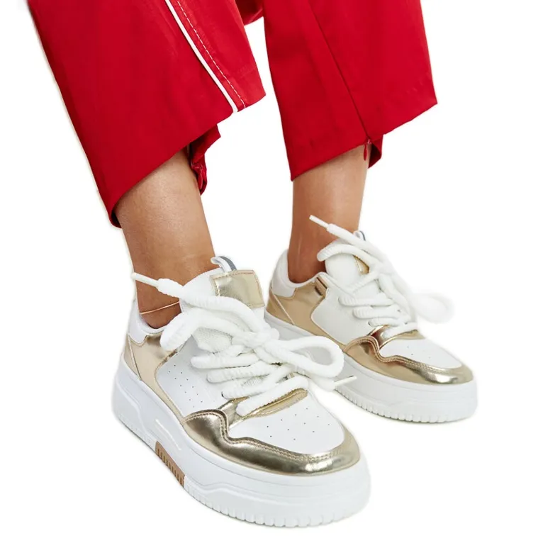 White and gold high platform sneakers from Farkas