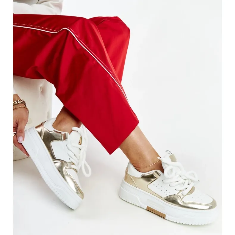 White and gold high platform sneakers from Farkas