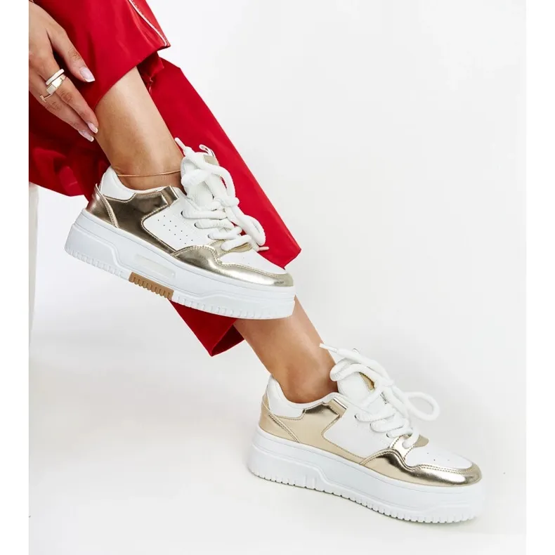 White and gold high platform sneakers from Farkas