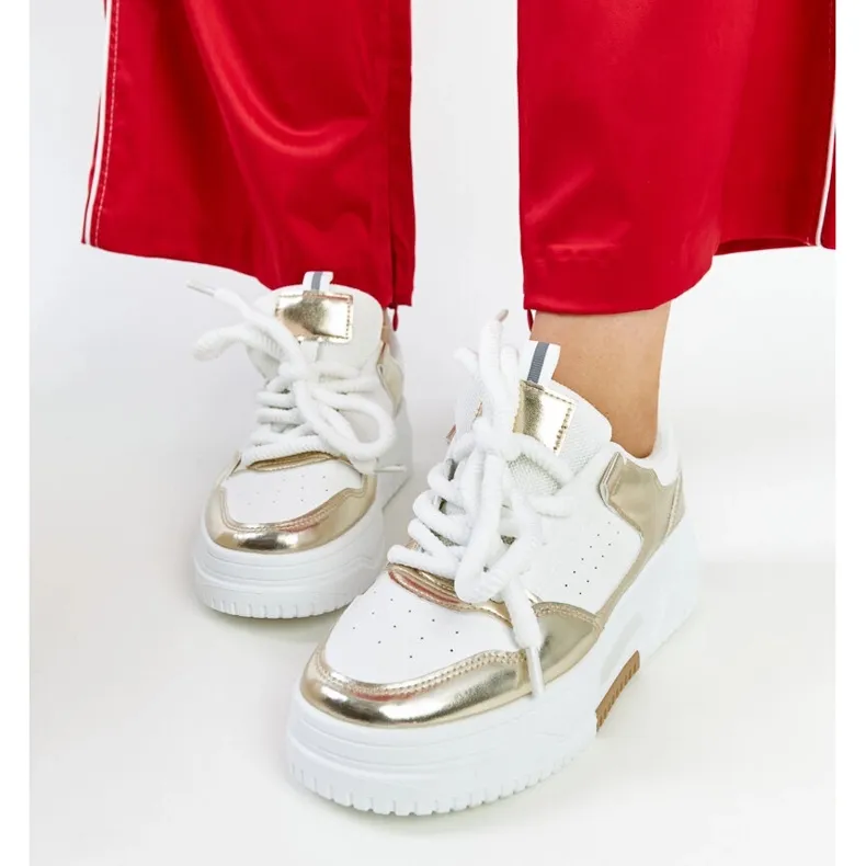 White and gold high platform sneakers from Farkas