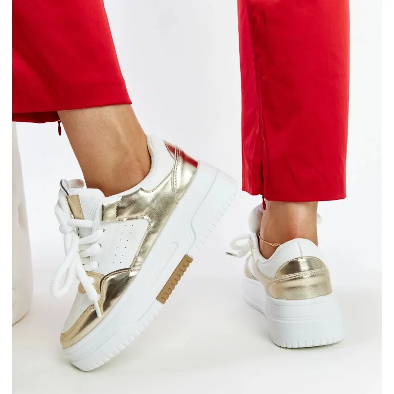 White and gold high platform sneakers from Farkas