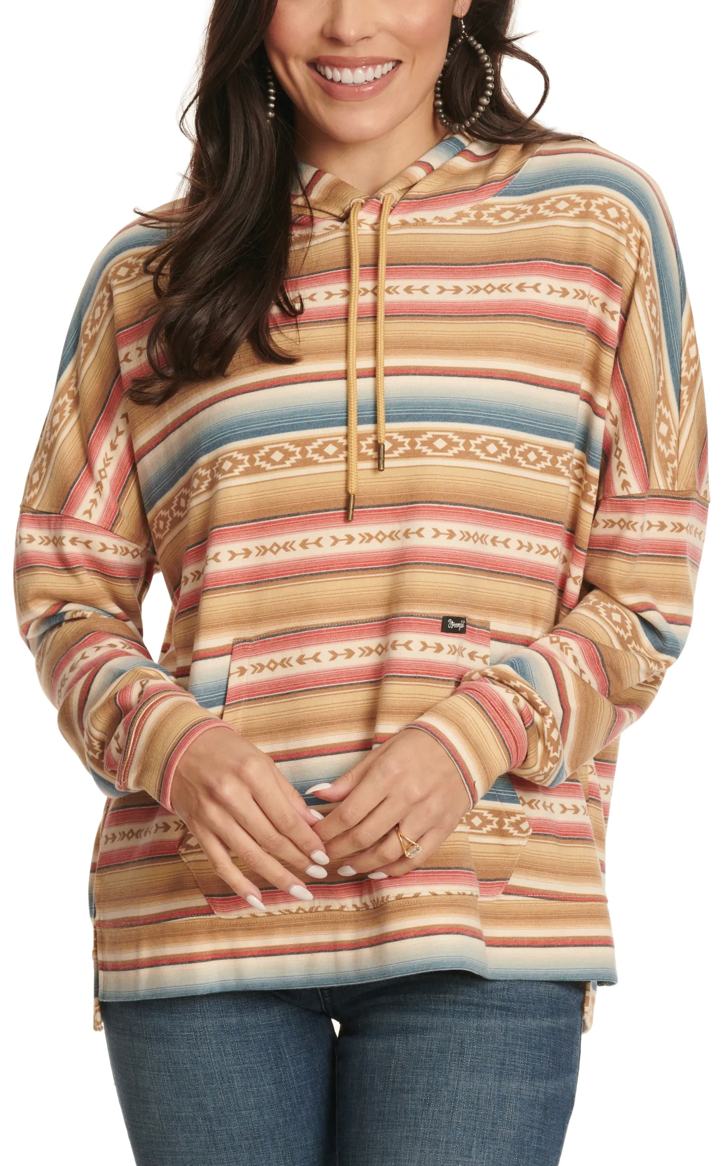 Wrangler Retro Women's Cinnamon Blue & Red Aztec Serape Hoodie