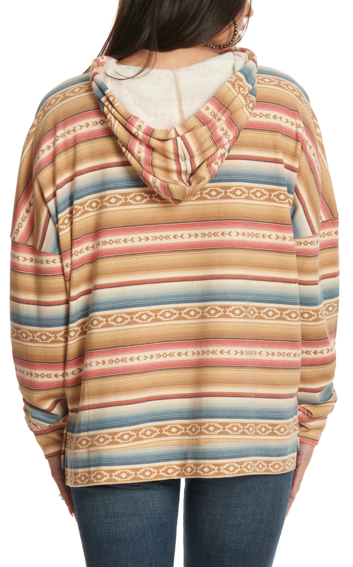 Wrangler Retro Women's Cinnamon Blue & Red Aztec Serape Hoodie