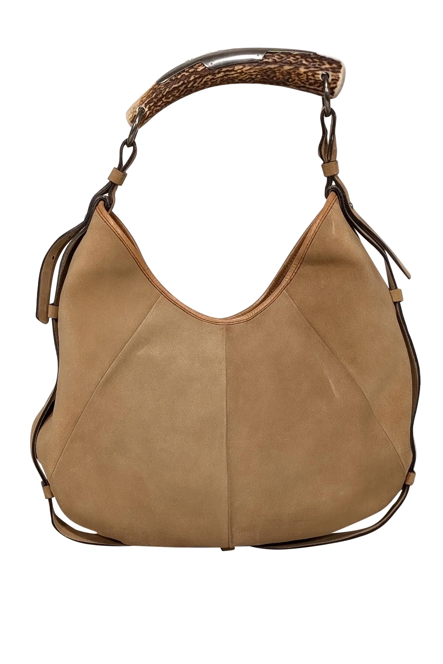 Yves Saint Laurent - Beige Suede Horn Handle Shoulder Bag