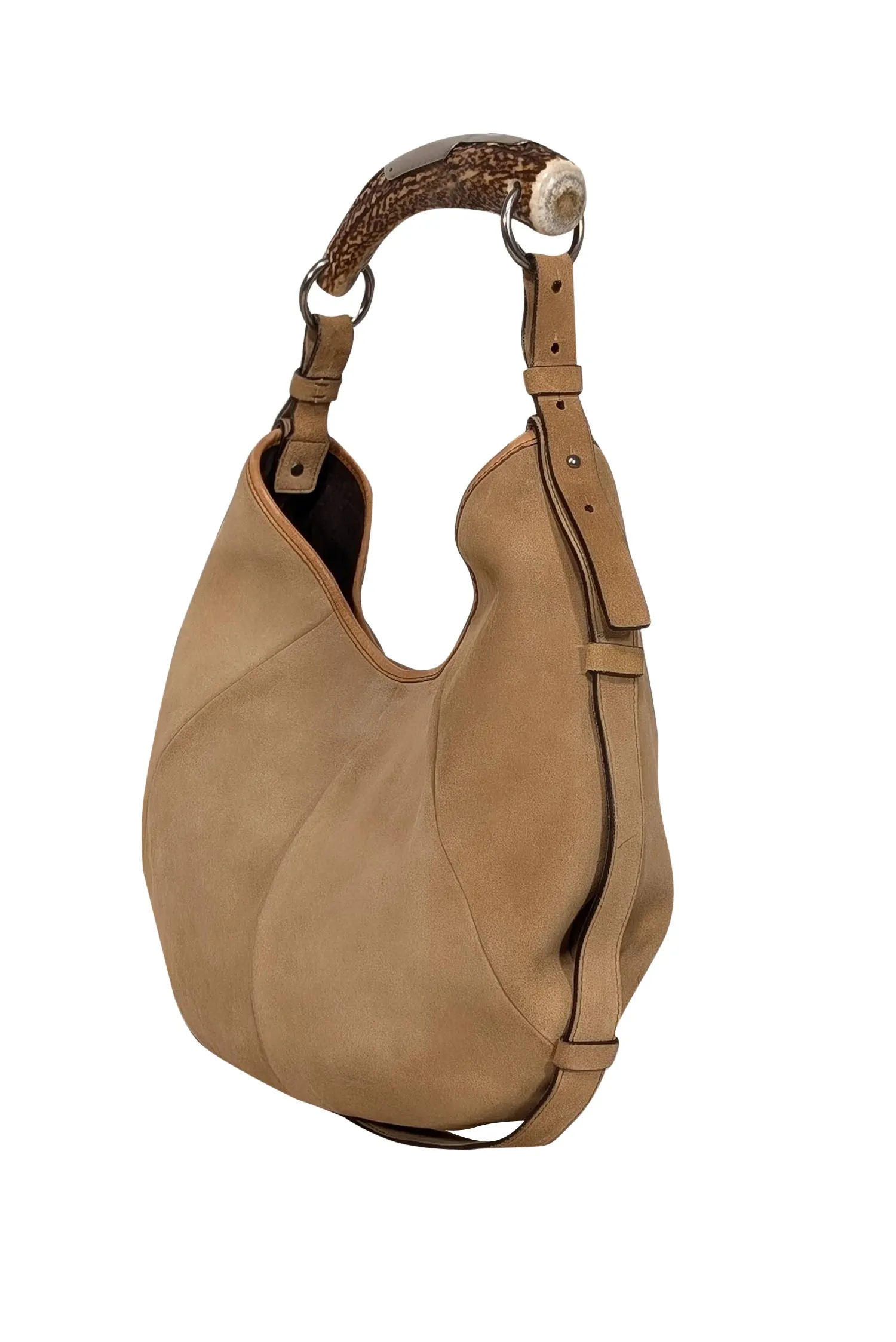 Yves Saint Laurent - Beige Suede Horn Handle Shoulder Bag