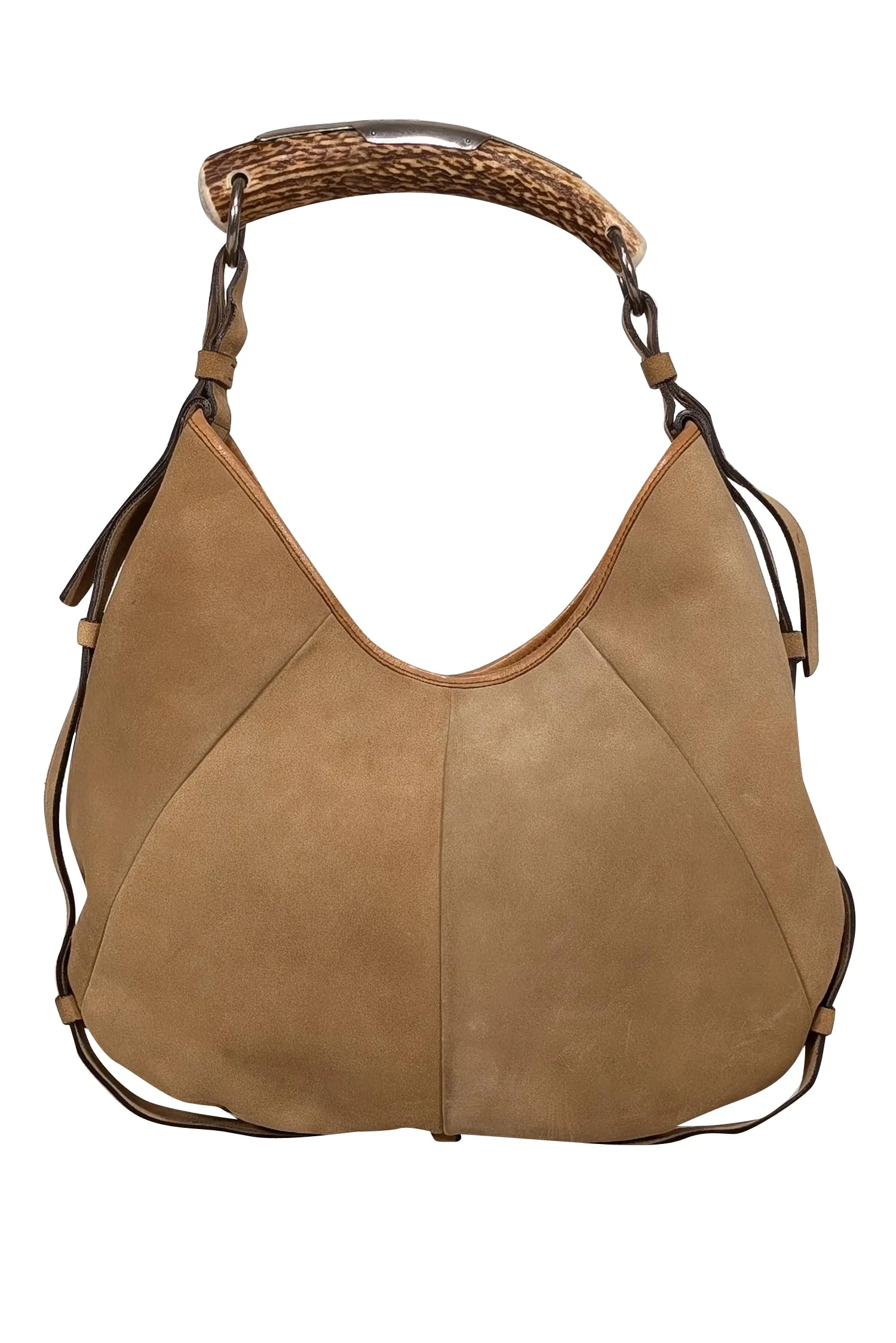 Yves Saint Laurent - Beige Suede Horn Handle Shoulder Bag