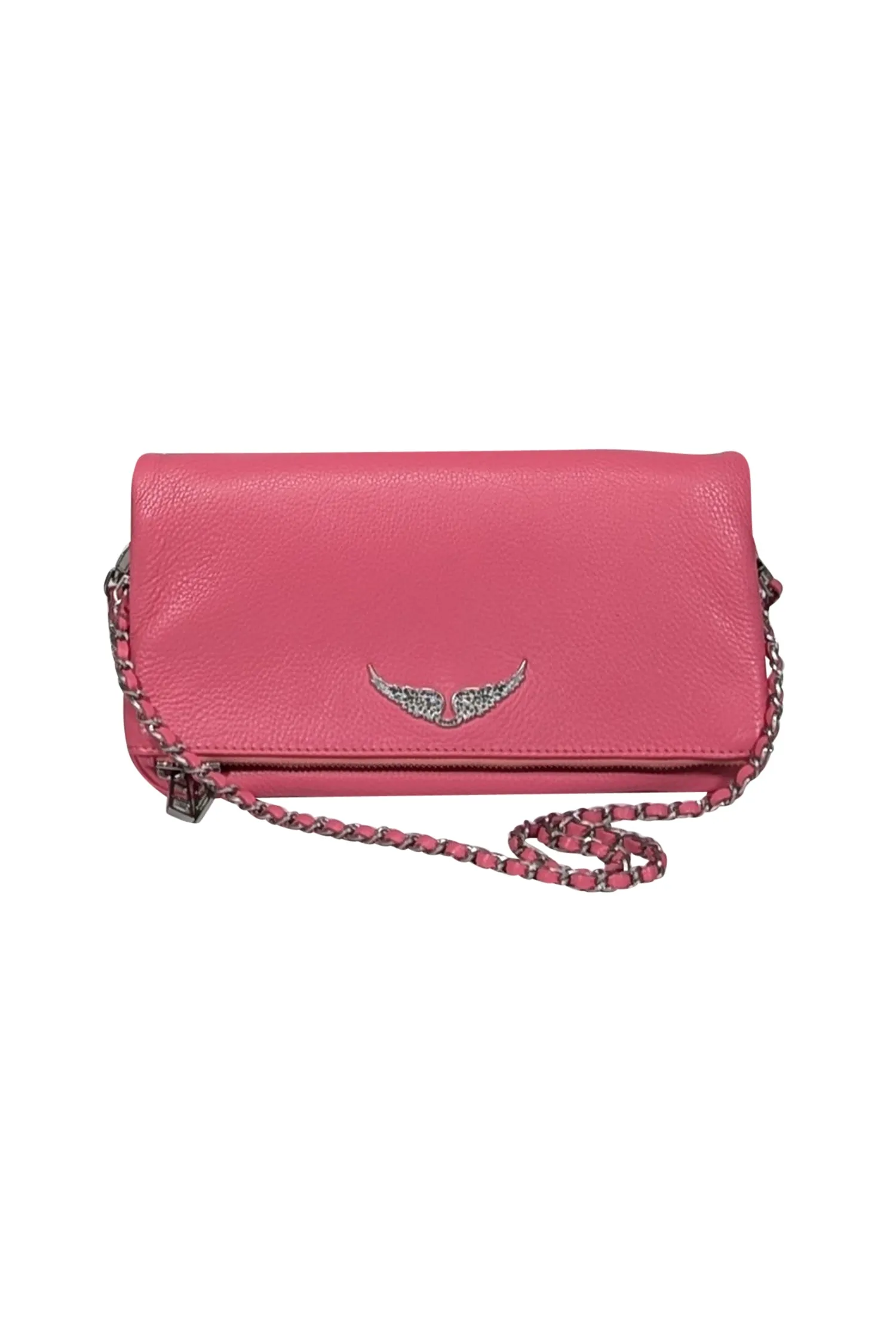 Zadig & Voltaire - Pink Grained Leather Double Chain Shoulder Bag